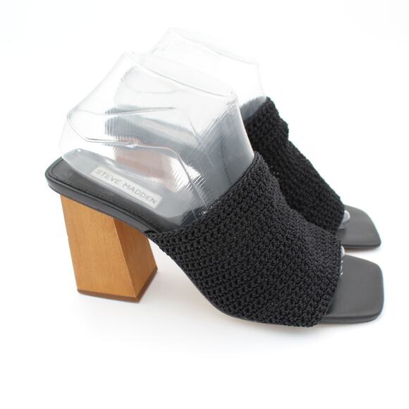 Steve Madden Sandal Womens Size 8.5  Black Knit Block Heel Y2K Mule Chunky - Picture 1 of 9